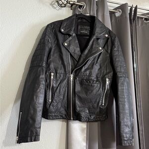 Topman Jacket Men's Medium Genuine Leather Slim Motorcycle Biker Zippers